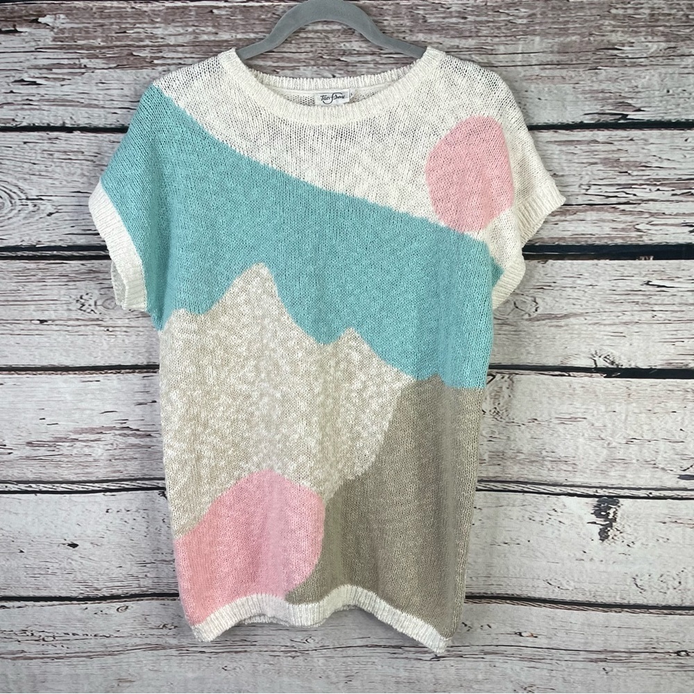 VINTAGE‎ 1980s TanJay Short Sleeve Sweater Size Large (See Measurements) Unique!